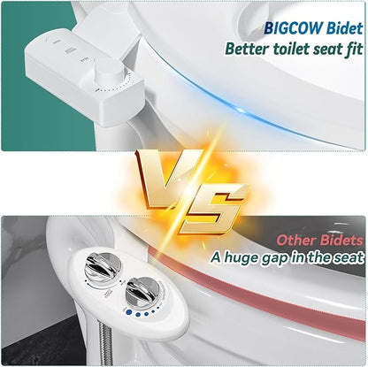 ‌BIGCOW Ultra-Slim Bidet Attachment, Self-Cleaning Dual Nozzle (Front/Rear Wash), One-Finger Command, Ergonomic 3+1 Tactile Controls, Pressure Dial & Tool-Free Install, Instant Hygiene Upgrade