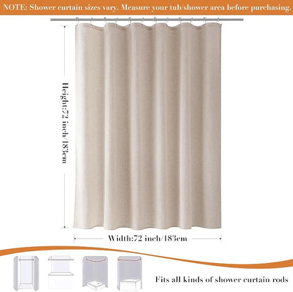 Linen Shower Curtain for Bathroom 72x72 Inch 1 Panel Cream Beige | Weighted Fabric Shower Curtains with Hooks, Water Repellent, Neutral Rustic Boho Farmhouse, Simple Luxury Bath Curtain Decor