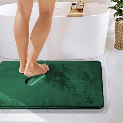 Clara Clark Bathroom Rugs, Velvet Memory Foam Bath Mat, Non-Slip Bath Rugs, Machine Wash, Dries Quickly, Ultra Soft Plush Bath Mats for Bathroom, 24 x 36, Hunter Green