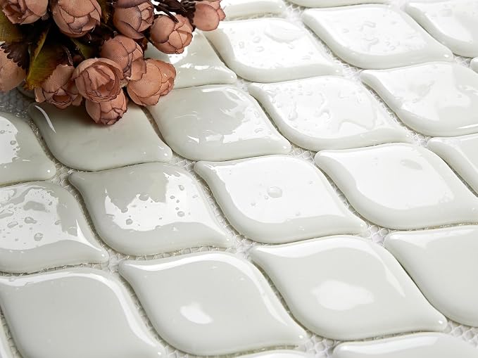 5 Sheets White Diamond Mosaic Wall and Floor Tiles for Bathroom and Kitchen 12.2 * 11.8 Inches 1 sq.ft