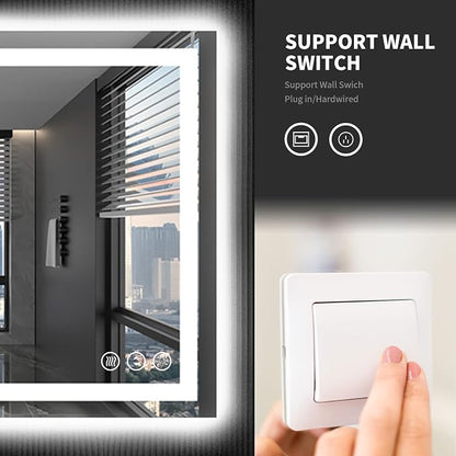 LOAAO 48X36 LED Bathroom Mirror with Lights, Anti-Fog, Dimmable, Backlit + Front Lit, Lighted Bathroom Vanity Mirror for Wall, Shatter-Proof, Memory Function, ETL Listed | Anti-Fog, Dimmable, 3 Color Temperature, Backlit + Front Lit, Memory Function, T...