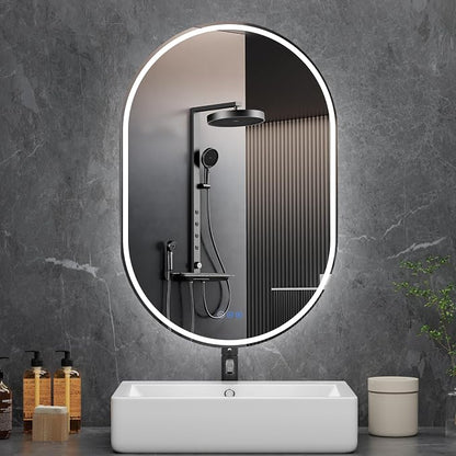 Oval LED Bathroom Mirror, 28"x 48" Frameless Lighted Mirror | LED Mirror with Front Light & Backlit, Anti-Fog, Dimmable Wall Mounted Lighted Mirror, Pill-Shaped Smart Bathroom Mirror