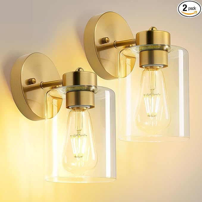 Bathroom Light,Wall Sconces Set of Two,Brushed Gold Vanity Sconce Lights,Morden Gold Sconces Set,Brass Bathroom Vanity Lighting