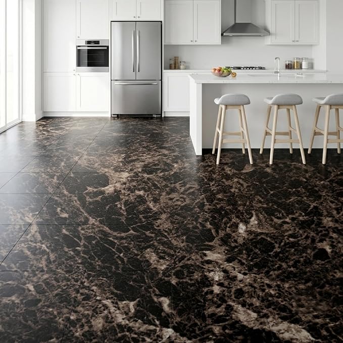 Peel and Stick Floor Tile 12 x 12 Inch Self Adhesive Marble Vinyl Flooring | waterproof and removable sticker tiles, 20-pack covers 20 Sq. Ft, DIY tiles for bedroom, bathroom, kitchen and dining room