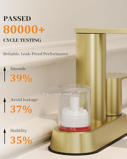 Homevacious Brushed Gold Bathroom Faucets Waterfall 4 Inch Centerset | Bathroom Sink Faucet Stainless Steel with Pop up Sink Drain Supply Hose Basin Mixer Tap for Vanity RV 2 or 3 Hole Sink