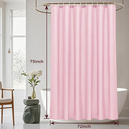 AooHome Solid Pink Shower Curtain, Fabric Weighted Hem Shower Liner with Hooks, Reinforced Metal Grommets, Waterproof, 72x75 inch