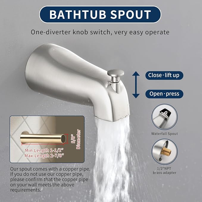 Shower Tub Kit Dual Shower System with Tub Spout Tub and Shower Faucet Set Complete Dual Shower Head and Handheld Combo Set Tub and Shower Trim Kit Brushed Nickel