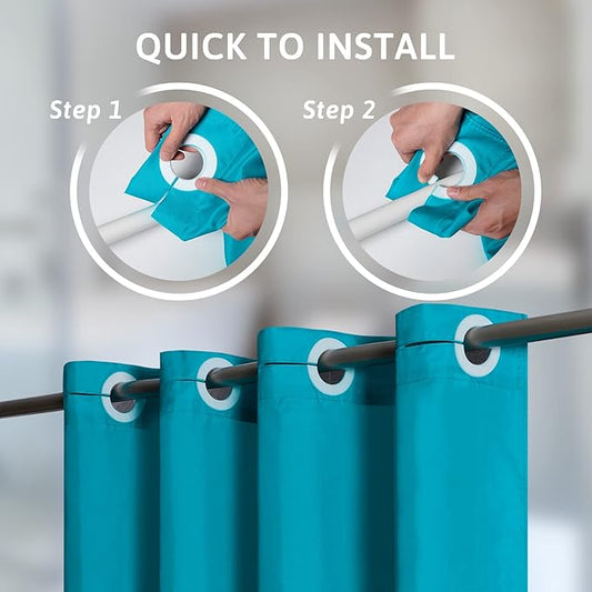 Furlinic Teal Extra Long Shower Curtain No Hooks Needed 96 Length,Waterproof Fabric Shower Curtain Liner,Bathroom Curtains for Hotel with 10 Plastic Split Grommets, Machine Washable,78x96 Inch.