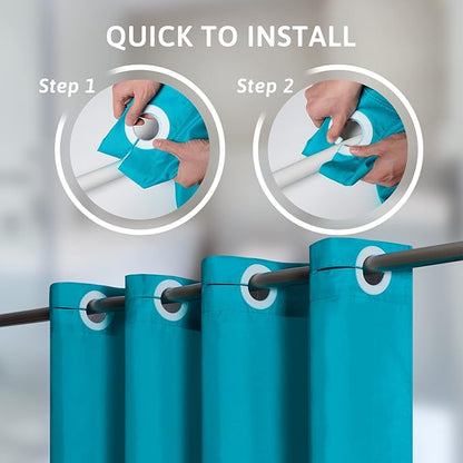FurlinicNo Hook Fabric Shower Curtain,Small Stall Shower Curtain Liner,Bathroom Curtains with 6 Plastic Split Grommets,Waterproof & Machine Washable,Teal Blue,Half Narrow 48x72 Inch.