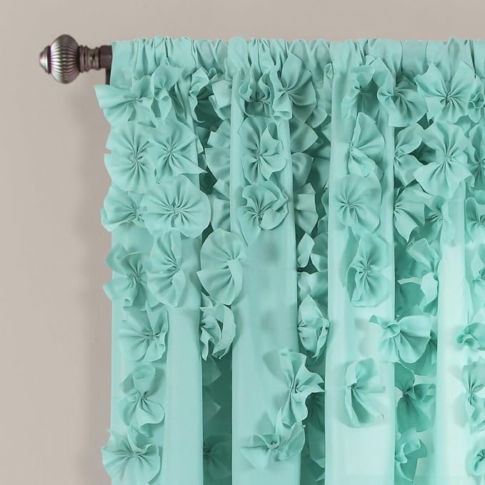 Lush Decor Riley Light Filtering Window Curtain Panel, Single 54" W x 63" L, Aqua - Cute Blue Curtains for Bedroom - Bow Decor - Coquette Curtains for Windows