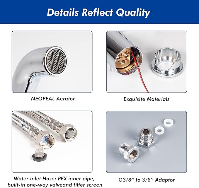 Manual and Automatic Faucet, Touchless Bathroom Faucet with One Temperature Control Rod, Chrome, TS-5303C