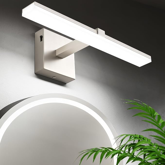 18 Inch Bathroom Vanity Light Over Mirror Brushed Nickel Arm Extra Wide LED Bar 6000K Daylight ETL IP44 CRI85+