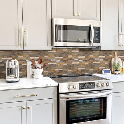 STICKGOO Peel and Stick Backsplash, PVC Wall Tiles Stick on Backsplash for Kitchen(1 Sheet, Rust Brown with Metal Gold)