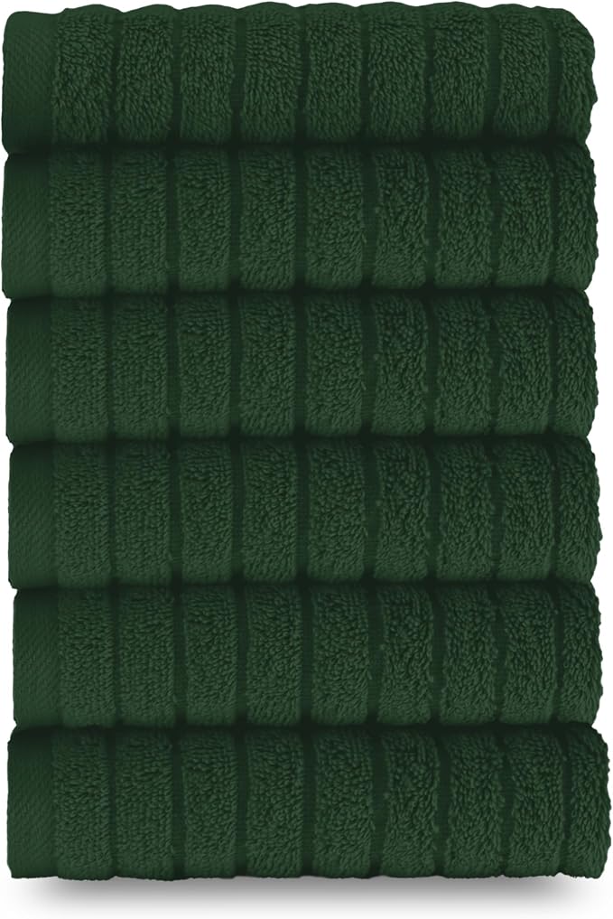 Elegant Comfort 100% Turkish Cotton Corduroy Ribbed Luxury Washcloths 6 Pack Soft 13 x 13 Inch - Higly Absorbent, Durable, Quick Dry, Spa Premium Hotel Quality for Bathroom or Travel, Hunter Green