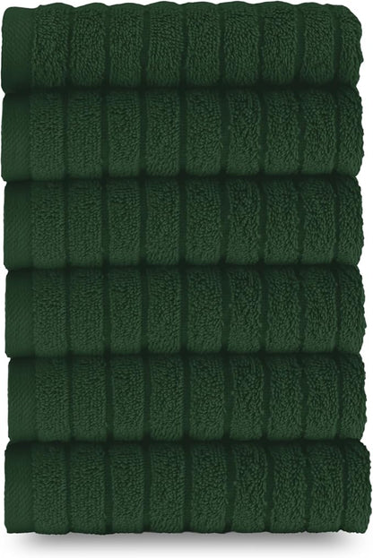 Elegant Comfort 100% Turkish Cotton Corduroy Ribbed Luxury Washcloths 6 Pack Soft 13 x 13 Inch - Higly Absorbent, Durable, Quick Dry, Spa Premium Hotel Quality for Bathroom or Travel, Hunter Green