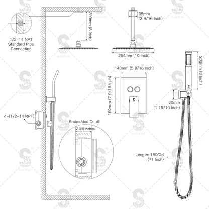 SR SUN RISE Shower System with Push Button Diverter, Ceiling Mounted Luxury 10 Inch Rain Shower Head with Handheld Spray, High Pressure Shower Faucet Combo Set with Rough-in Valve, Oil Rubbed Bronze
