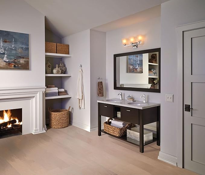 Moen YB5163CH Voss 3-Light Dual-Mount Bath Bathroom Vanity Fixture with Frosted Glass, Chrome