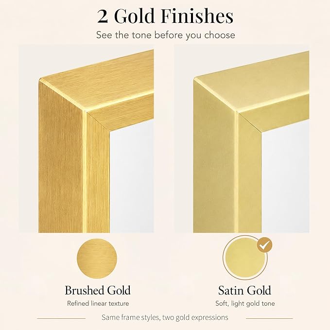 30"x36" Satin Gold Framed Rectangle Bathroom Vanity Wall Mirror | Over-Sink Vanity Mirror, Slim Metal Frame, Entryway or Dresser Use, Vertical/Horizontal Mount, Tempered Glass