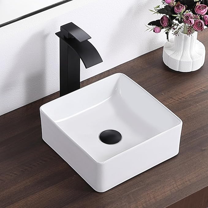 Vessel Sink Rectangular 12 Inch Bathroom Sink Square Small Sinks 11.8"x11.8" Modern Above Counter Porcelain Ceramic Vessel Vanity Sink Art Basin