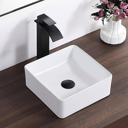 Vessel Sink Rectangular 12 Inch Bathroom Sink Square Small Sinks 11.8"x11.8" Modern Above Counter Porcelain Ceramic Vessel Vanity Sink Art Basin