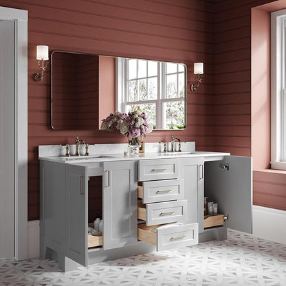 ARIEL Taylor 72-inch Bathroom Vanity with Sink,Solid Wood, 0.75-inch Italian Carrara Marble Countertop, Double Rectangular Porcelain Sink, 4 Soft Closing Doors, 6 Dovetail Drawers, Grey
