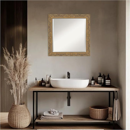 Amanti Art Gold Bathroom Mirror for Over Sink, 24x24 Filigree Gold Square Vanity Mirror, Medium Traditional Frame, Hangs Horizonally and Vertically, Bathroom Wall Decor, Beveled Edge