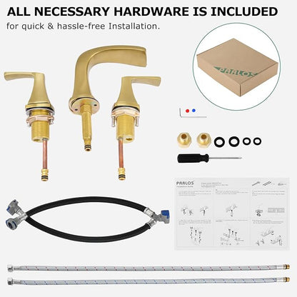 Waterfall 2 Handle Widespread Roman Tub Faucet Brushed Gold | 3 Hole Deck Mount Bathtub Filler with Valve & Supply Lines