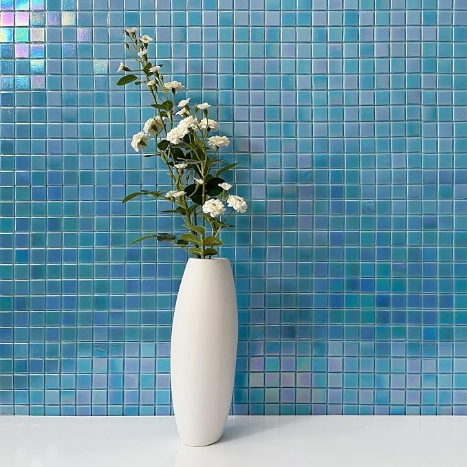 DICOFUN 2 Blue Rainbow Peel and Stick Backsplash, 6.6" x 6.6" Glass Mosaic Tile for Kitchen and Bathroom