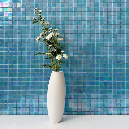 DICOFUN 2 Blue Rainbow Peel and Stick Backsplash, 6.6" x 6.6" Glass Mosaic Tile for Kitchen and Bathroom
