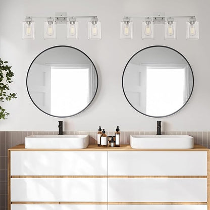 Espird 4 Light Bathroom Vanity Light - Brush Nickel Matte Vanity Lights Square Design & UL Certification & Square 26” Silver Bathroom Lights Fixture Over Mirror, Brush Nickel Light for Bedroom
