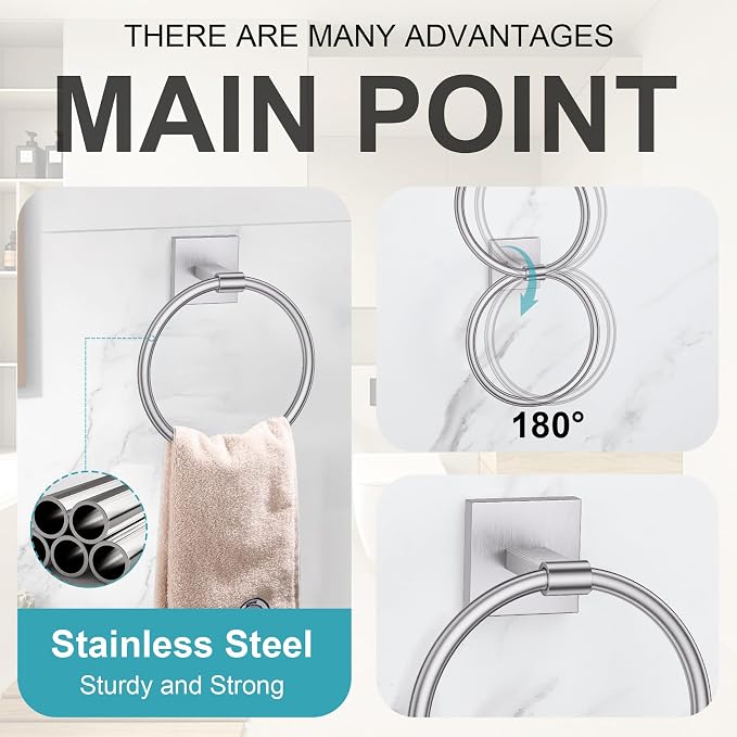 Brushed Nickel Bathroom Hardware Accessories Towel Bar Set, 10 Pieces Bathroom Towel Bar Holder Set, 23.6 Inch Stainless Steel Toilet Paper Holder Towel Racks for Bathroom Wall Mounted