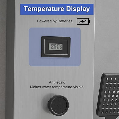 Shower Panel Rain Massage System with Adjustable Body Jets Mist Spray 6 in 1 Functions, Wall-Mount Shower Column Bathroom Shower Panel Tower System, Brushed Nickel and Black