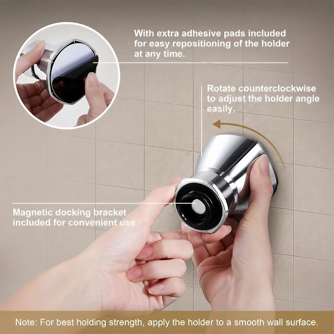 Handheld Shower Head with Magnetic Docking System | 9-Function High Pressure Detachable Shower Head, 5-inch Showerhead with 72 Inch Hose, Remote Dock, Chrome, SH180-C-D