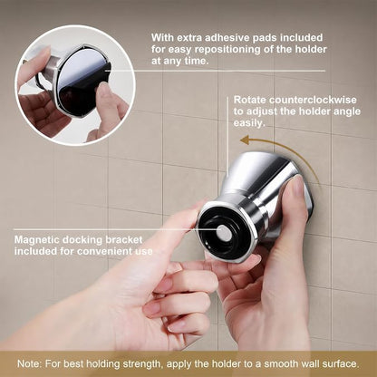 Handheld Shower Head with Magnetic Docking System | 9-Function High Pressure Detachable Shower Head, 5-inch Showerhead with 72 Inch Hose, Remote Dock, Chrome, SH180-C-D