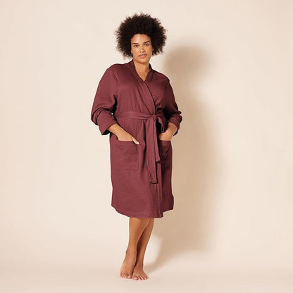Amazon Essentials Women's Lightweight Cotton Waffle Mid-Length Bathrobe (Available in Plus Size)