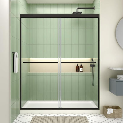 ACE DECOR Double Sliding Shower Door, 44"-48" W x 70" H, Matte Black Finish | Bypass Semi-Frameless Shower Doors, 6mm Clear SGCC Tempered Glass, Easy-Clean Nano Coating&Leak-proof&Reversible Installation