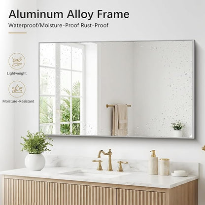 DESBING 30" x 48" Bathroom Mirror, Silver Metal Frame Wall Mirror | HD Image,Shatterproof Decorative Rectangular Vanity Mirror for Bedroom Bathroom Living Room Entryway Horizontal or Vertical