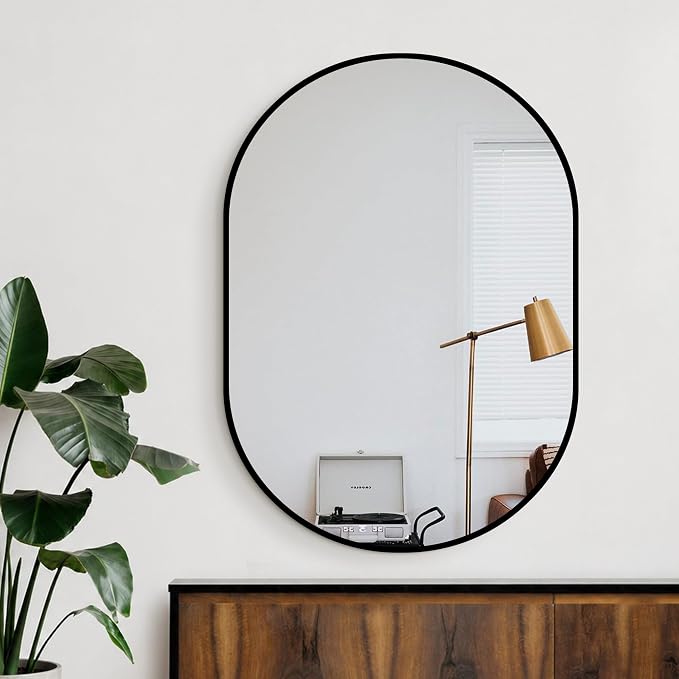 40x28 Black Oval Bathroom Mirror for Over Sink, Aluminum Frame | HD Reflection No Distortion, Aluminum Frame, Mounting Hardware for Vertical or Horizontal Mount