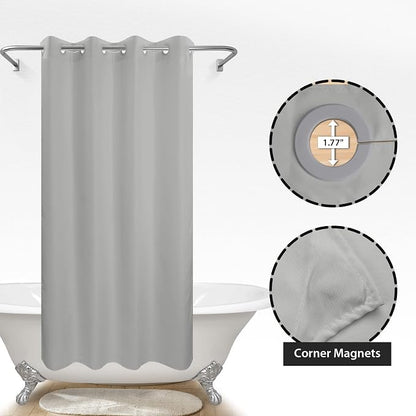 River Dream No Hook Stall Shower Curtain or Liner Microfiber Grey, 54x80 | Waterproof Fabric Shower Curtain Set, Bottom Magnets, Soft & Machine Washable, 54W x 80H