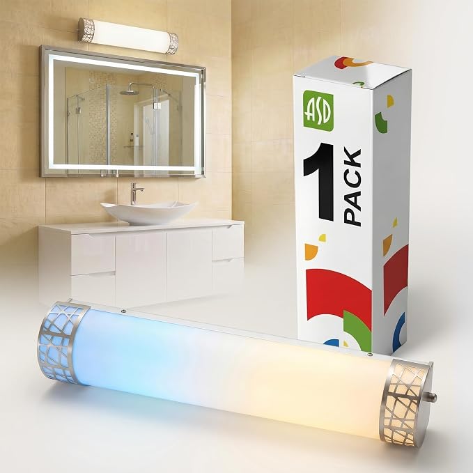 ASD 24 Inch LED Bathroom Vanity Light, 5CCT 2700K-5000K 25W, Dimmable Bathroom Light Fixtures, Modern Vanity Lights for Bathroom Lighting Fixtures Over Mirror, Wall Light Bar, Brushed Nickel, ETL