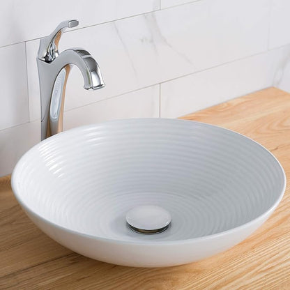 KRAUS Viva™ Round White Porcelain Ceramic Vessel Bathroom Sink, 16 1/2 in. D x 4 3/8 in. H, KCV-203GWH