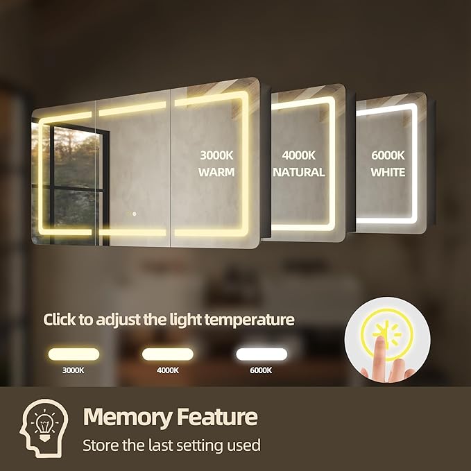 60''x32'' LED Bathroom Mirror Cabinet with Lights, Wall Mounted or Recessed Medicine Cabinet, Dimmable Front& Anti-Fog, Adjustable Shelves, Modern Aluminum Storage Cabinet (60x32 in | 3 Doors)