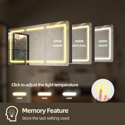 60''x32'' LED Bathroom Mirror Cabinet with Lights, Wall Mounted or Recessed Medicine Cabinet, Dimmable Front& Anti-Fog, Adjustable Shelves, Modern Aluminum Storage Cabinet (60x32 in | 3 Doors)