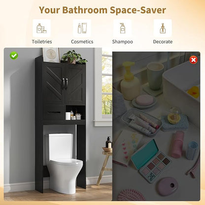 GarveeHome Over the Toilet Storage, Anti-Tip, Adjustable Shelf, Black | Bathroom Cabinet, Toilet Paper Holder, Sturdy Build, for Bathroom Restroom Laundry