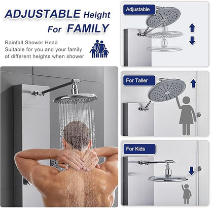 ROVATE Shower Panel Tower System 304 Stainless Steel, Shower Panel System with Adjustable Rainfall Shower Head, 6 Body Massage Jets and 5 Functions Handheld, Brushed Surface