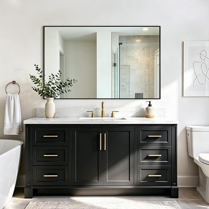 Bathroom Vanity Mirror for Over Sink, 48x30 Inch Matte Black Mirror | Shatterproof Tempered Glass, Anti-Rust Metal Frame, Rectangle Wall Mirrors for Bedroom, Living Room & Entryway