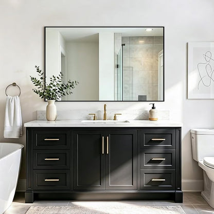 Bathroom Vanity Mirror for Over Sink, 48x30 Inch Matte Black Mirror | Shatterproof Tempered Glass, Anti-Rust Metal Frame, Rectangle Wall Mirrors for Bedroom, Living Room & Entryway