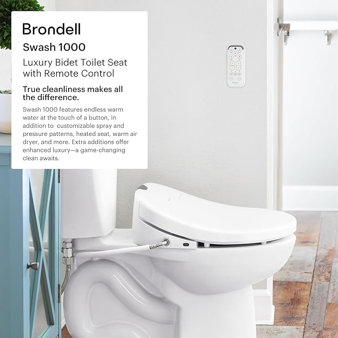 Brondell S1000-RW Swash Electric Bidet Toilet Seat with Oscillating Stainless Steel Nozzle, Round, S1000-Standard Profile