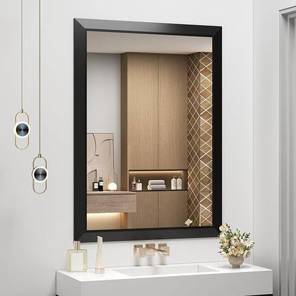 SMIROR 26x36 Matte Black Bathroom Vanity Mirror for Over Sink | Metal Wide Frame, Rectangle, Right- Angle Corner, Anti-Rust, Horizontally or Vertically Wall- Mounted for Home Remodel