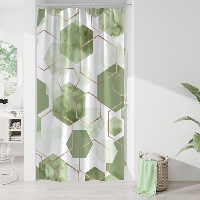 Litabel Small Stall Shower Curtain Set, Geometric Bathroom Decor 36x72 | Narrow Half Modern Minimalist Shower Curtais, Sage Green Geometric Art Print Abstract Waterproof Bath Curtain